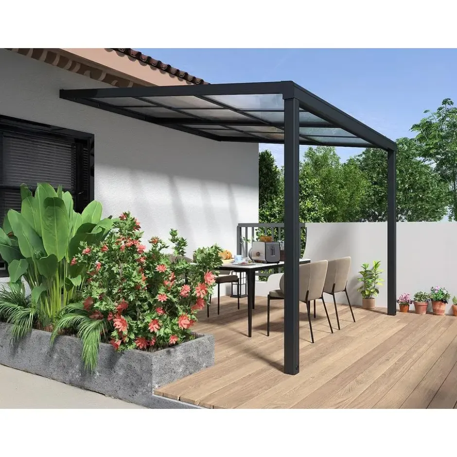 Aanleunende pergola IZEDA - 300 cmx300 cmx200 cm - Antracietgrijs Kunststof