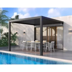 Aanleunende pergola SERADO - 304 cmx308 cmx220 cm - Antracietgrijs Metaal