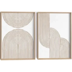 Abstracte wanddecoratie set met structuur Taupe bogen - 40 x 30