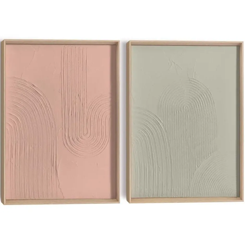 Abstracte wanddecoratie set met structuur Zachte lijnen - 40 x 30