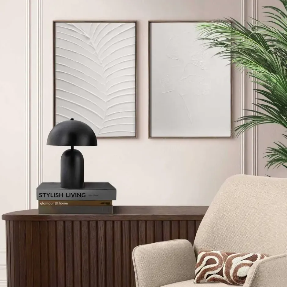 Abstracte wanddecoratie set met structuur Minimalistische bladeren - 40 x 30