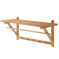 ACAZA Kapstok met 5 Ophang Haken en Stang, 75 x 28 x 25 cm, Bamboe Hout