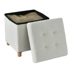 ACAZA Poef met Opbergruimte - Poef met pootjes - 40x37x37cm - Wit