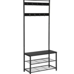 ACAZA® Staande Kapstok met 9 Haken en Schoenenrek - Garderoberek - Zwart