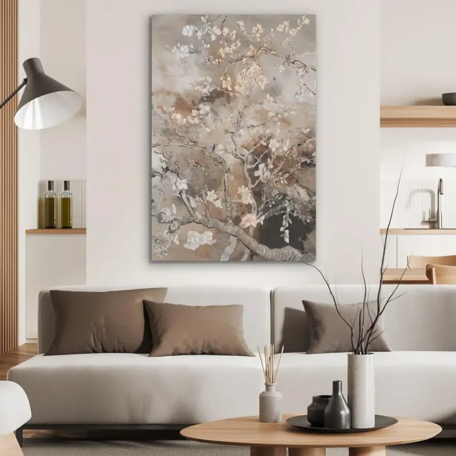 Akoestisch Schilderij 70x100 cm Amandelbloesem - Kunst - Van Gogh - Beige -