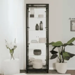 ALBI Vitrinekast met 2 deuren - Zwart - 33x62x189 cm