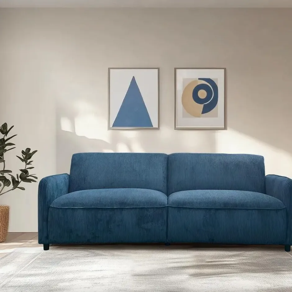 Alicia-Slaapbank 3-zitter in ribfluwelen blauw