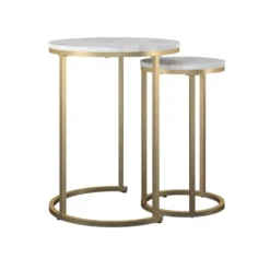 Amelia - Set van 2 nesttafels in marmerlook / wit