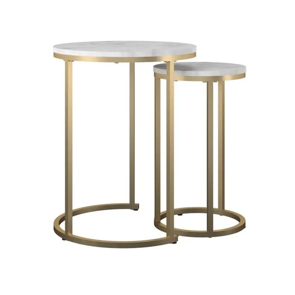 Amelia - Set van 2 nesttafels in marmerlook / wit