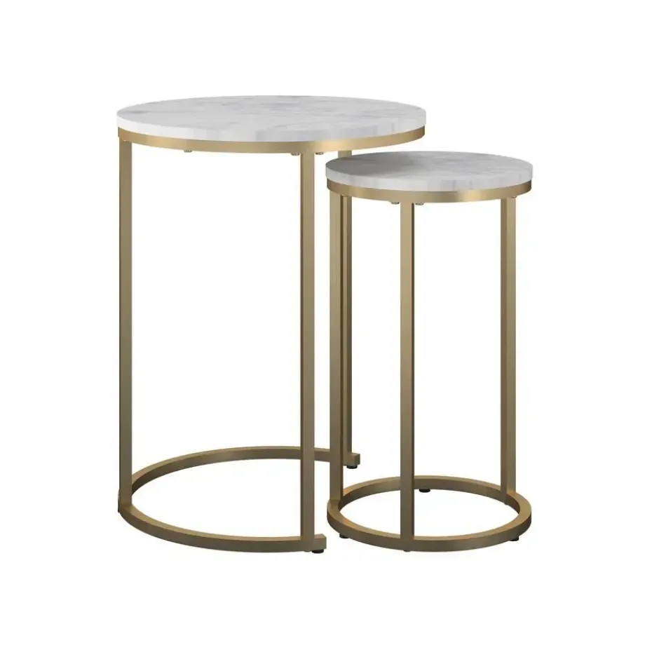 Amelia - Set van 2 nesttafels in marmerlook / wit