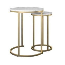 Amelia - Set van 2 nesttafels in marmerlook / wit
