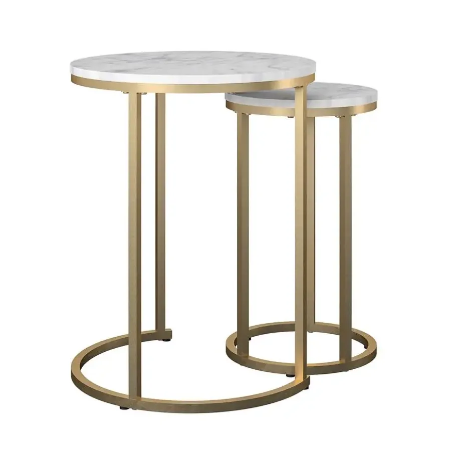 Amelia - Set van 2 nesttafels in marmerlook / wit