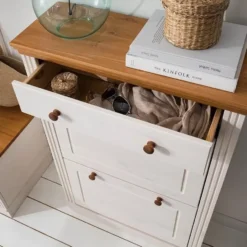 Anita - Schoenenkast met 2 kleppen en 1 lade in wit/natuurlijk grenen
