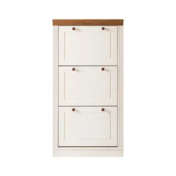Anita - Schoenenkast met 3 kleppen in wit/natuurlijk grenen