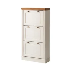Anita - Schoenenkast met 3 kleppen in wit/natuurlijk grenen
