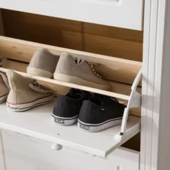 Anita - Schoenenkast met 3 kleppen in wit/natuurlijk grenen
