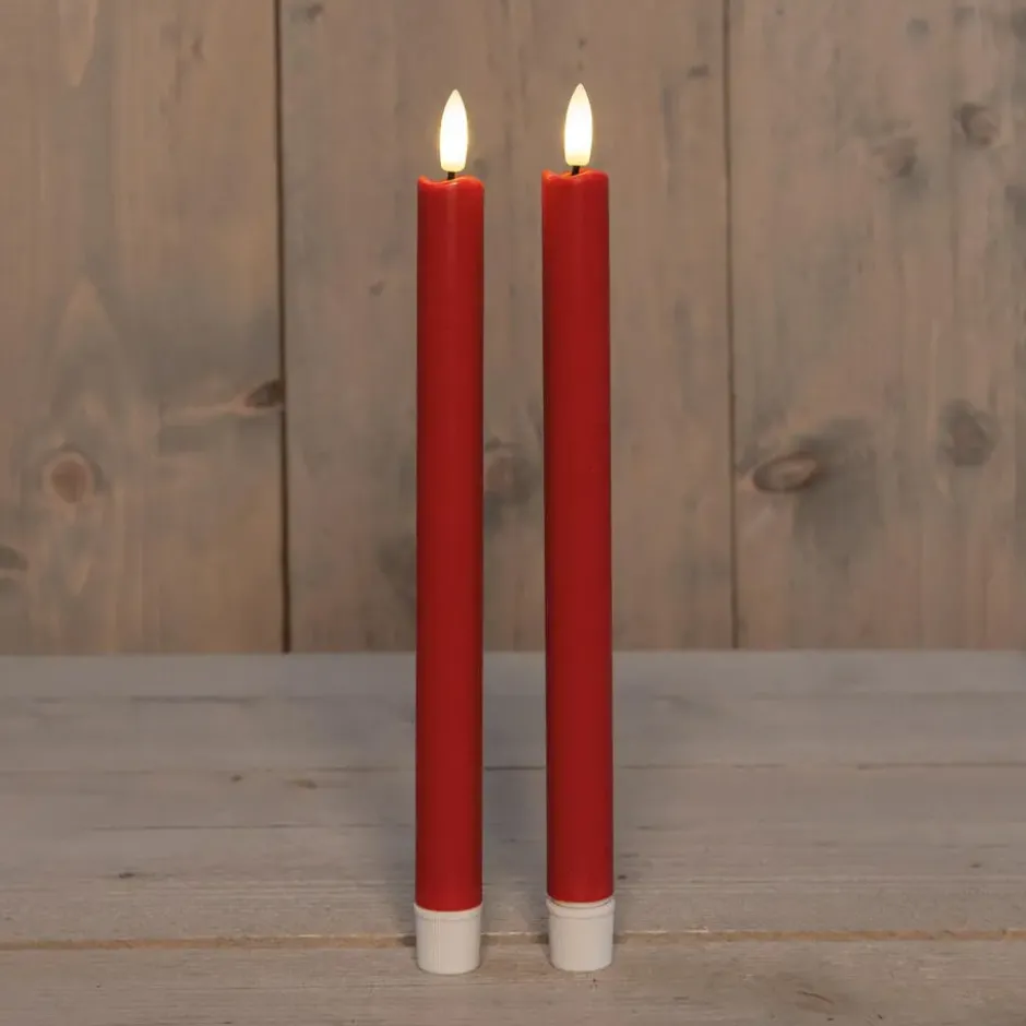 Anna Collection Led dinerkaarsen - 2x - rood - 25 cm - 3D vlam