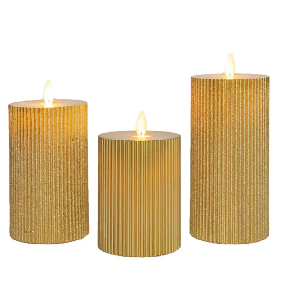 Anna Collection LED stompkaarsen - 3x - goud - ribbel