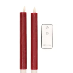Anna's Collection Dinerkaarsen - 2x - rood - LED - met remote