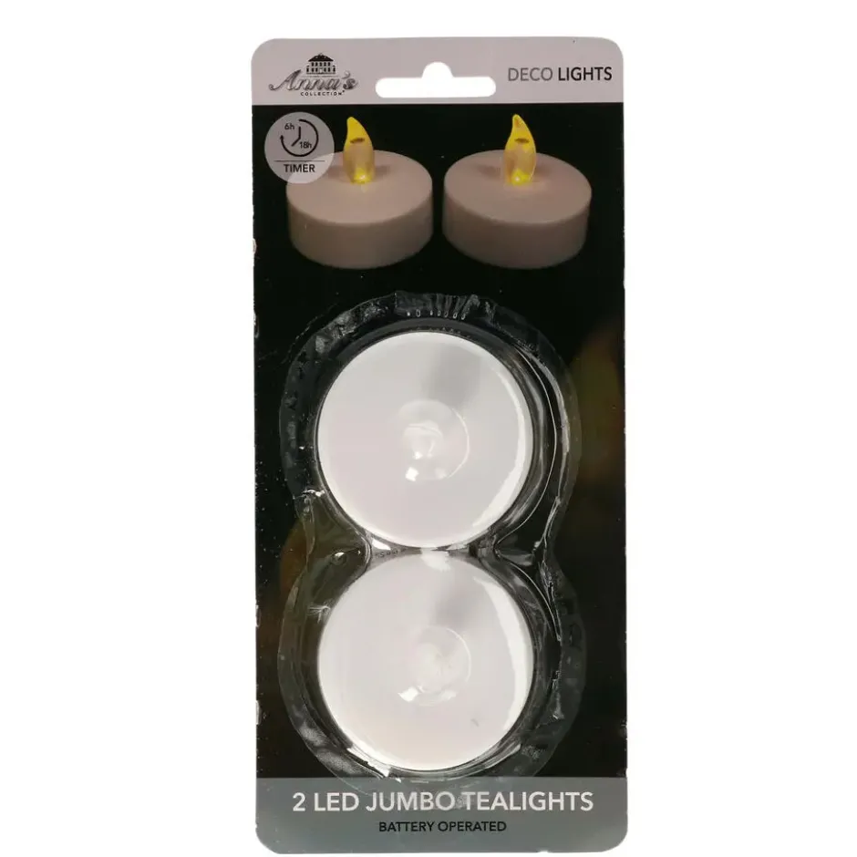 Anna's Collection Grote LED theelichtjes - 2x - wit -6 x 4,5 cm
