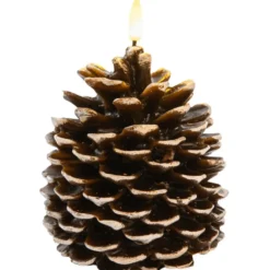 Anna's Collection LED dennenappel kaars - bruin - 12 x 10 cm