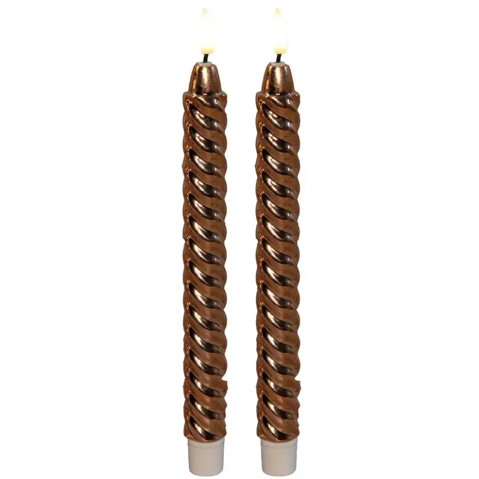 Anna's Collection LED dinerkaarsen - 2x -koper - 25 cm - swirl