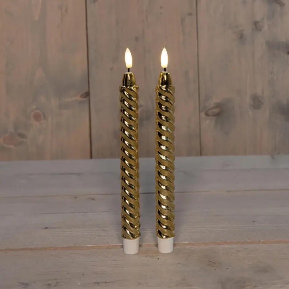 Anna's Collection LED dinerkaarsen - 2x -goud - 25 cm - swirl