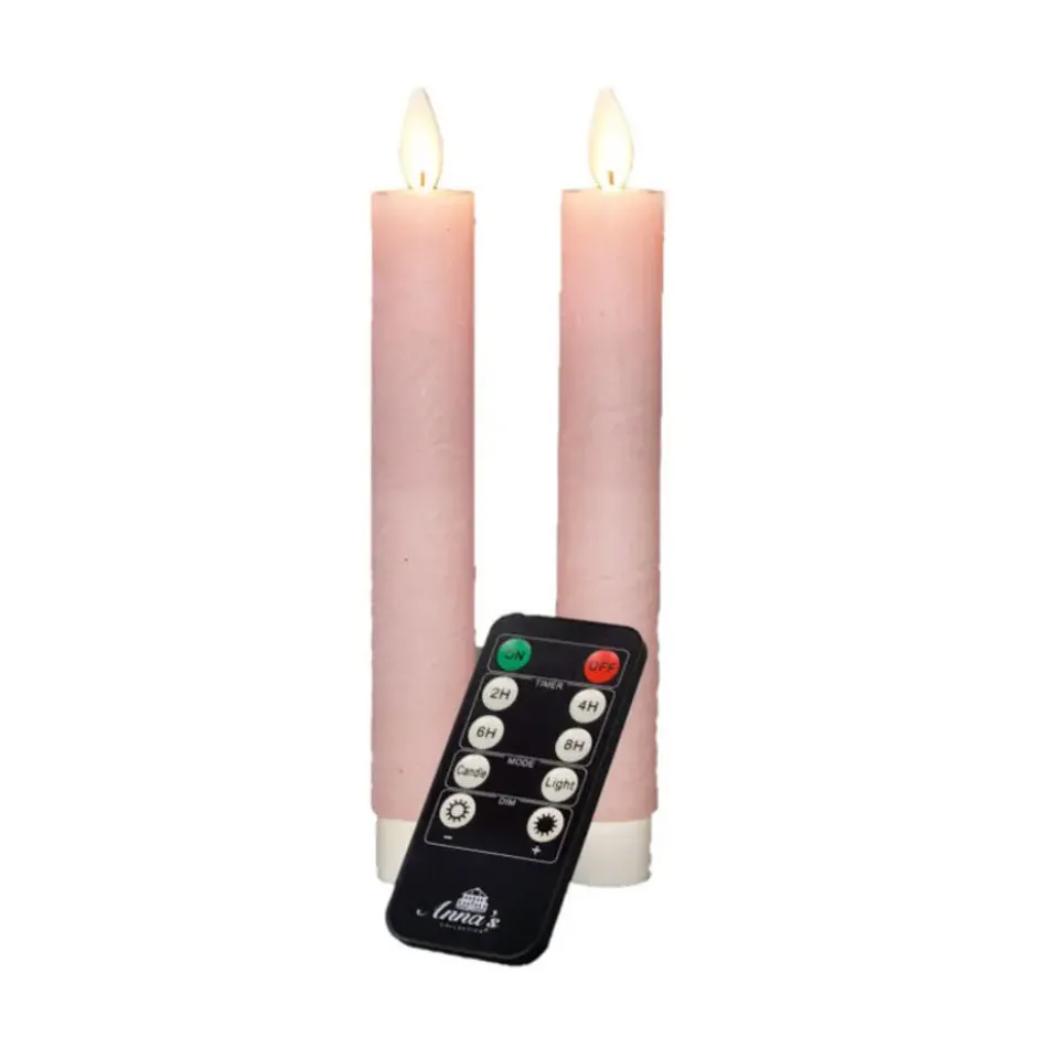 Anna's Collection LED dinerkaarsen - 2x st - lichtroze - 18 cm