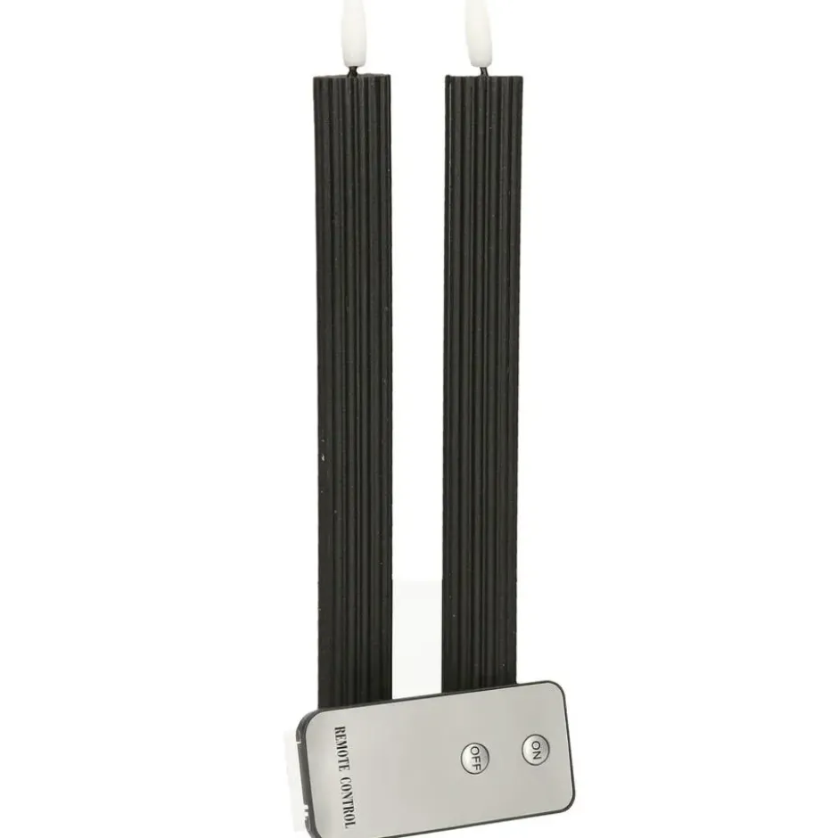 Anna's Collection Led dinerkaarsen - 2x st - zwart - ribbel - 23 cm