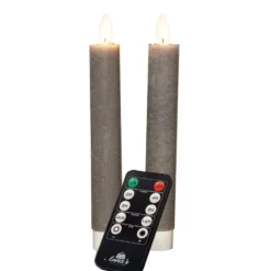Anna's Collection LED dinerkaarsen - 2x st - taupe grijs - 18 cm
