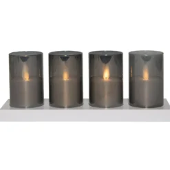 Anna's Collection LED kaarsen in glas -4x - grijs -oplaadstation
