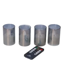 Anna's Collection LED kaarsen in glas -4x - grijs -oplaadstation