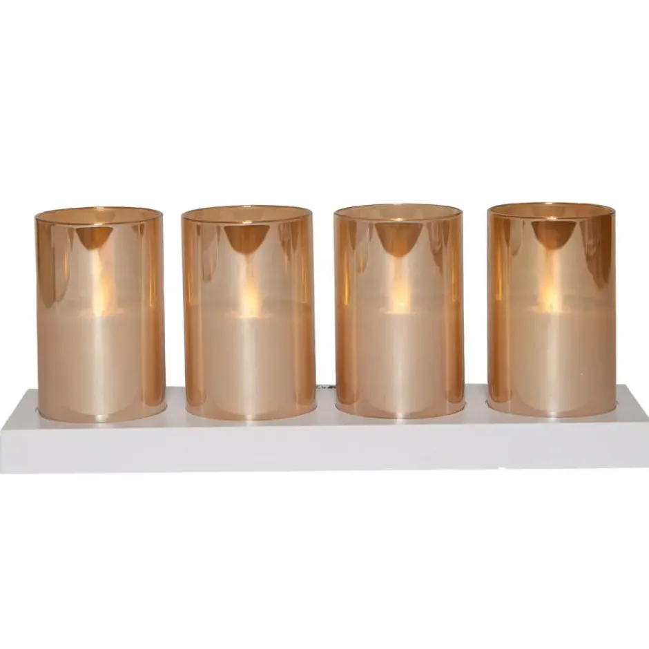 Anna's Collection LED kaarsen in glas -4x - oranje -oplaadstation