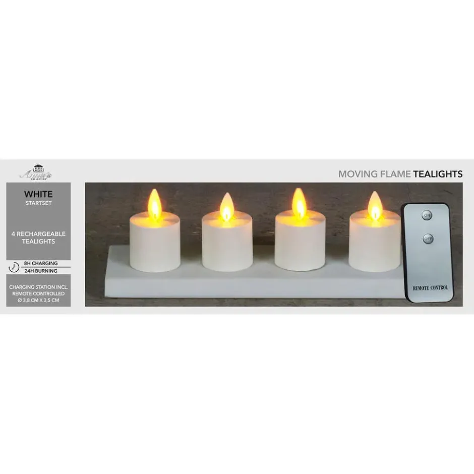 Anna's Collection Oplaadbare LED theelichtjes - 4x - wit - H6 cm