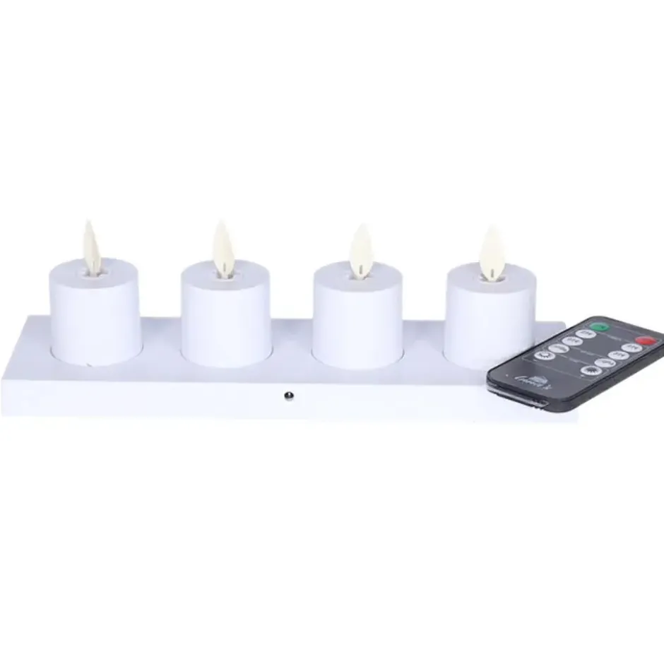 Anna's Collection Oplaadbare LED theelichtjes - 4x - wit - H6 cm