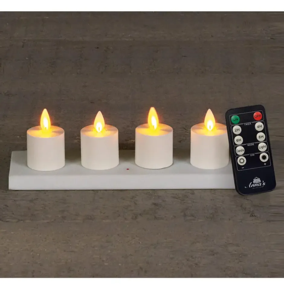 Anna's Collection Oplaadbare LED theelichtjes - 4x - wit - H6 cm