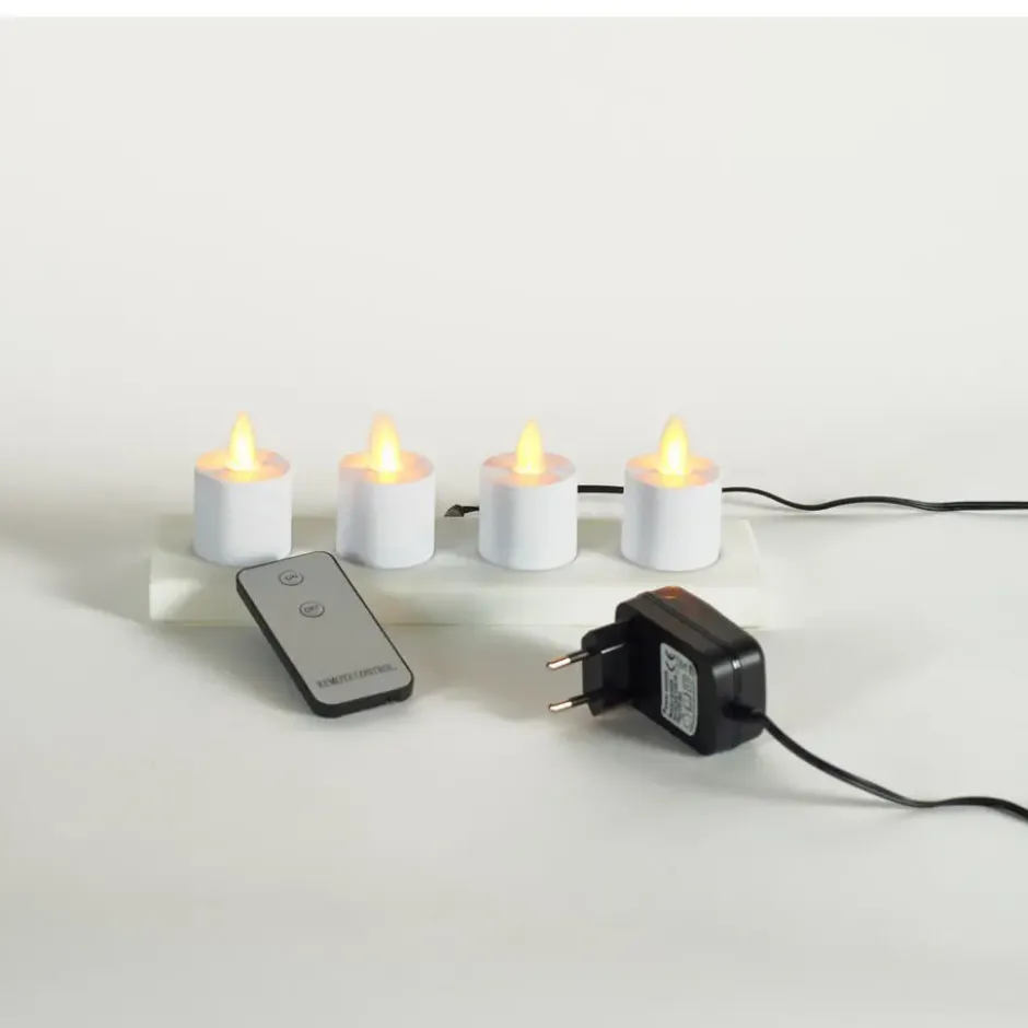 Anna's Collection Oplaadbare LED theelichtjes - 4x - wit - H6 cm