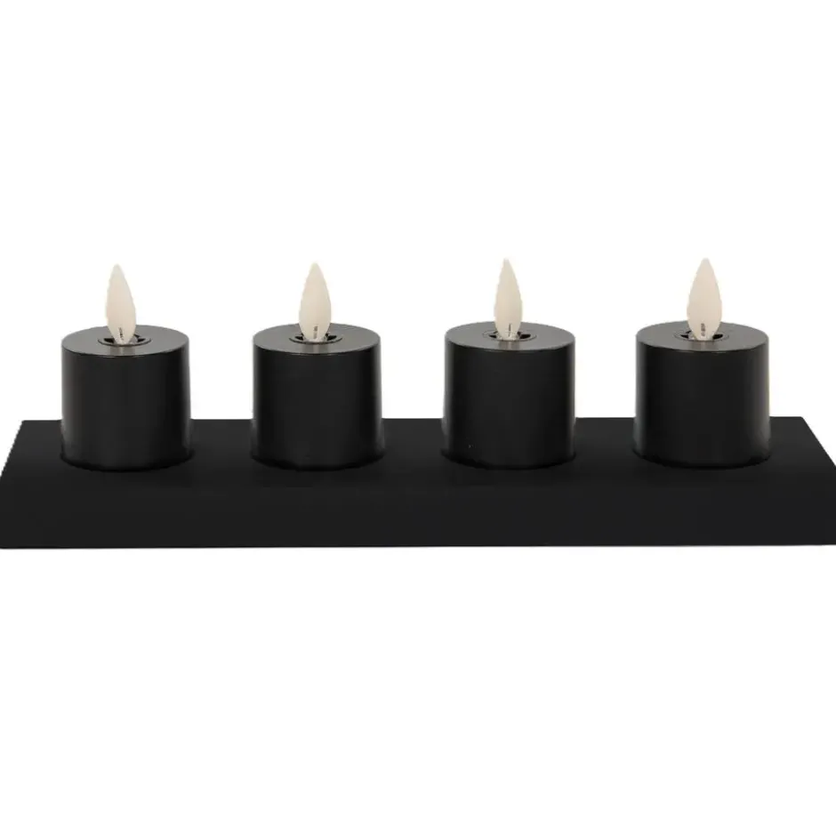 Anna's Collection Oplaadbare LED theelichtjes - 4x - zwart -H6 cm