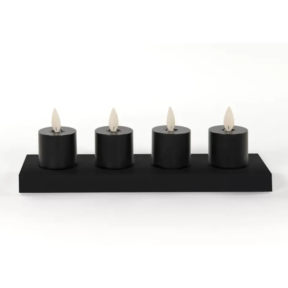 Anna's Collection Oplaadbare LED theelichtjes - 4x - zwart -H6 cm