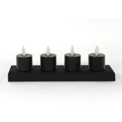 Anna's Collection Oplaadbare LED theelichtjes - 4x - zwart -H6 cm