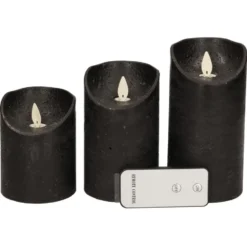 Anna's Collection Stompkaarsen - 3x - zwart - LED kaarsen