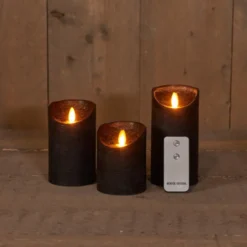 Anna's Collection Stompkaarsen - 3x - zwart - LED kaarsen
