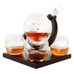 Aretica Luxe Whiskey Karaf wereldbol met 4 glazen