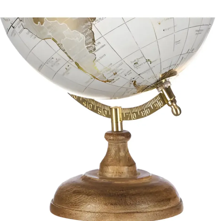 Arte R Decoratie Wereldbol - wit - houten voet - D21 x H31 cm
