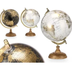 Arte R Decoratie Wereldbol - wit - houten voet - D21 x H31 cm