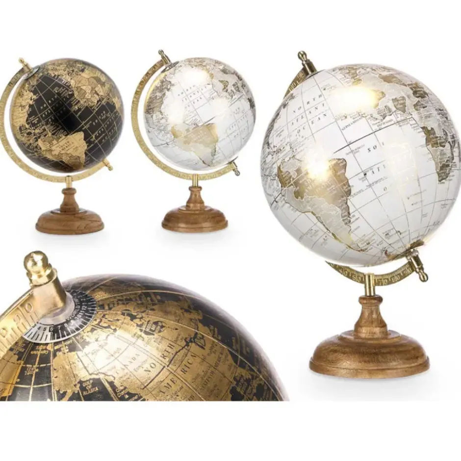Arte R Decoratie Wereldbol - wit - houten voet - D21 x H31 cm