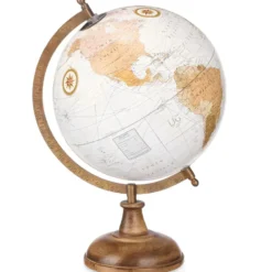 Arte R Decoratie Wereldbol - wit - houten voet - D21 x H32cm