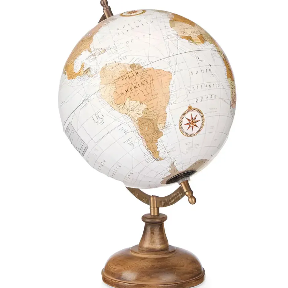 Arte R Decoratie Wereldbol - wit - houten voet - D21 x H32cm