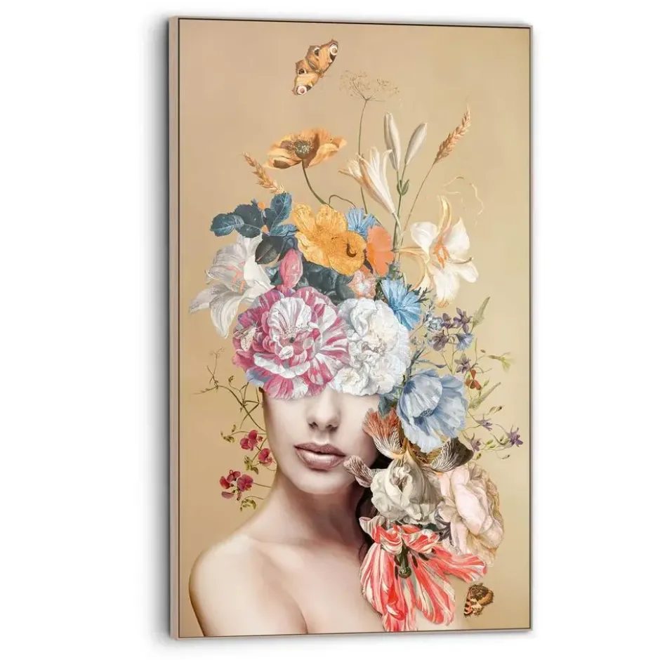 Art Frame Vrouw met bloemen - 118 x 70 - Goudkleurig