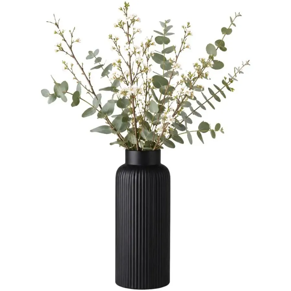 Articasa fles Bloemenvaas Gomera - zwart - 10 x 28 cm - keramiek